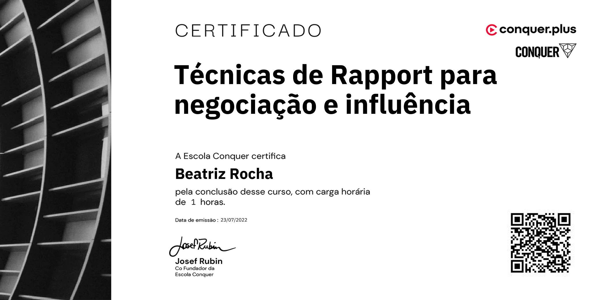 Certificado de Técnicas de Rapport para negociação e influência